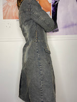 downtown girl medi denim jacket with faux fur and washed details