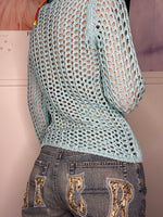 baby blue crochet long sleeve blouse