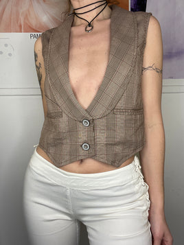 downtown girl cropped checked mini vest