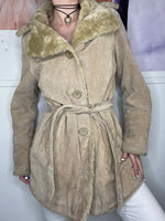 suede medi faux fur jacket with belt