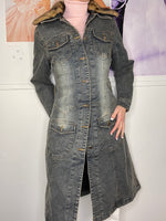 downtown girl medi denim jacket with faux fur and washed details