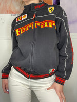 sporty " ferrari " embroidered and patched zipper jacket