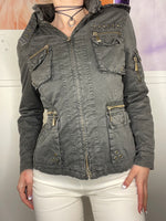 downtown girl raw looking biker jacket real fur