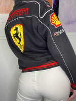 sporty " ferrari " embroidered and patched zipper jacket