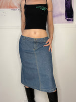 low-waisted medi denim skirt