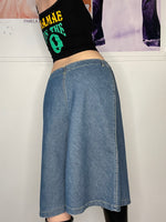 low-waisted medi denim skirt