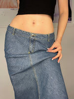 low-waisted medi denim skirt