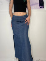 mid-waisted bodyshaped double spilt maxi denim skirt