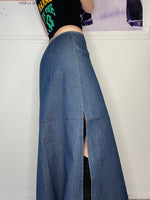 mid-waisted bodyshaped double spilt maxi denim skirt