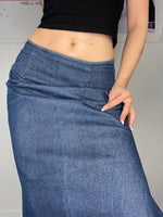 mid-waisted bodyshaped double spilt maxi denim skirt