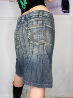 raw washed medi low-waisted denim skirt