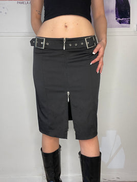 bandgirl low-waisted stretchy belt detailed medi skirt zipper