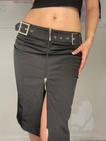 bandgirl low-waisted stretchy belt detailed medi skirt zipper