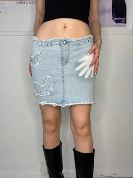 detailed low-waisted light denim mini skirt