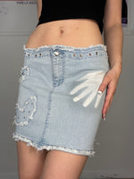 detailed low-waisted light denim mini skirt