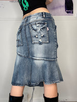 raw detailed low-waisted washed medi skirt