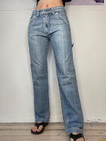 mid-waisted loose fit straight leg detailed jeans