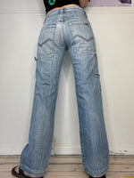 mid-waisted loose fit straight leg detailed jeans