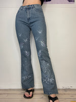 cute butterfly printed high-waisted flare jeans