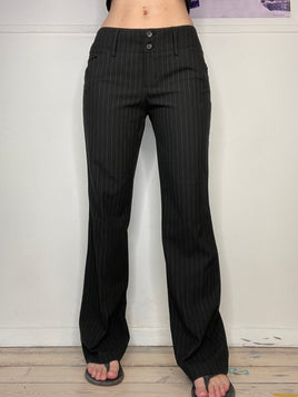 low-waisted pinstriped flare habit pants