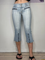 cute flare washed denim capris