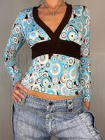 long sleeve funky printed tie detailed blouse