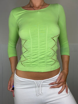 3/4 sleeve cut out stretch blouse