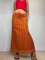 low-waist striped maxi skirt with tie waist