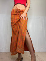 low-waist striped maxi skirt with tie waist