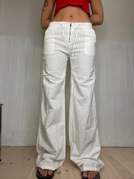 low-waist flare linen pants