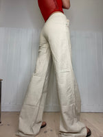 low-waist flare linen pants