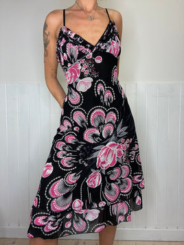 romantic medi flower printed stretchy dress