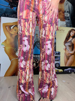 surf girl multi printed flare pants with waist belt