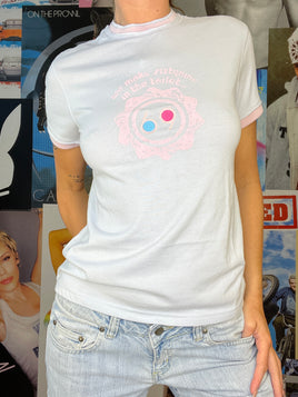 graphic printed baby blue tee