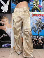 coolest gold satin loose fit cargo hip hop pants