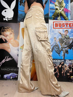 coolest gold satin loose fit cargo hip hop pants