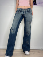 low-waisted perfect fit nature printed diamond flare jeans washed