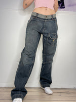 washed baggy denim jeans low-waisted with details