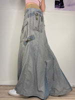 coolest bratz maxi denim skirt with pocket & colour details