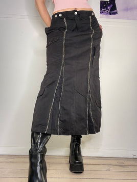 grunge mid-waist medi / maxi skirt with zipper details