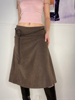 down town girl medi faux suede skirt with tie belt