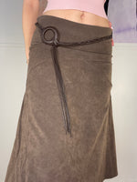 down town girl medi faux suede skirt with tie belt