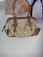 monogram printed brown shiny shoulder bag