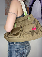 oversized canvas khaki shoulder bag with cool details