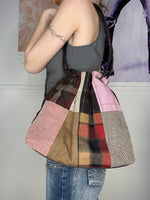 multiprinted checked tote bag