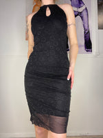 bodyshaped red carpet medi dress with glitter details