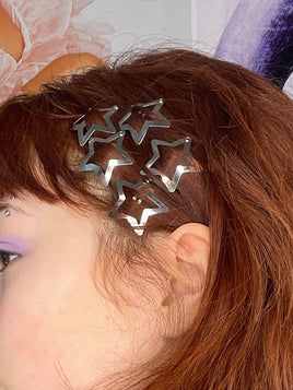 shiny silver star hair clips