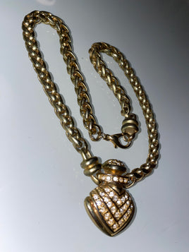 heavy gold pleated chunky pendant necklace