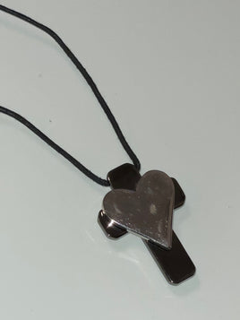 chunky heart / cross leather cord choker necklace