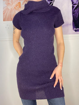 body shaped turtleneck mini knit dress